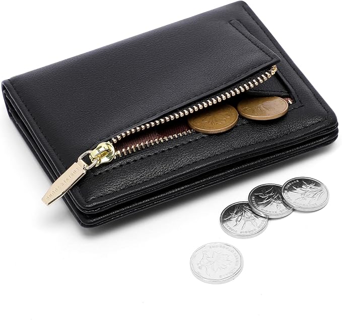 Small Women Wallet RFID Blocking Bifold Pocket Wallet Slim Compact Ladies Purse Mini Wallets For Women (Black) | Small - Image 2