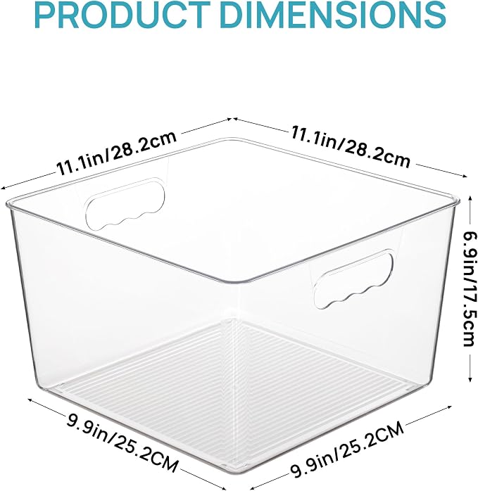 Vtopmart 8 Pack Extra Large Clear Storage Bins, 11x11 Cube Organizer | Acrylic Cube Storage Bins, Plastic Containers with Handle for Pantry, Kitchen, Closet, Laundry Room, Bathroom, Under Sink - Image 2