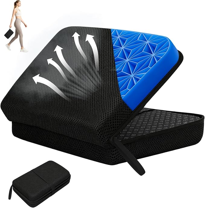 Honeycomb Gel Foldable Portable Seat Cushion for Airplane Travel Stadium | Pressure Relief,Breathable Honeycomb,Non-Slip Base,Compact,Cooling Gel,Washable Cover,Built-in Handle,Bleachers Car Office by RVZTUO