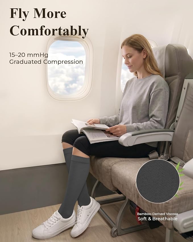 Compression Socks for Women 15-20 mmHg, Viscose from Bamboo, 3-Pair Knee High for Flying, Work & All-Day Comfort - Image 2