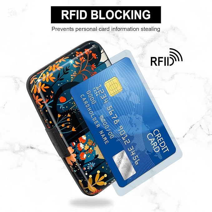 Credit Card Holder, Mini Aluminum Card Wallet RFID Blocking Slim Metal Hard Card Case for Women Men, Cute Cat - Image 3