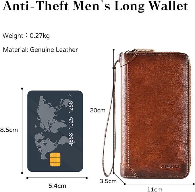 Card Bag Cowhide Wallet Men Coin Purse RFID Blocking Card Case Portable Card Holder Coin Bag Pouch with 12/20/30/45 Card Slots Brown D - Image 3