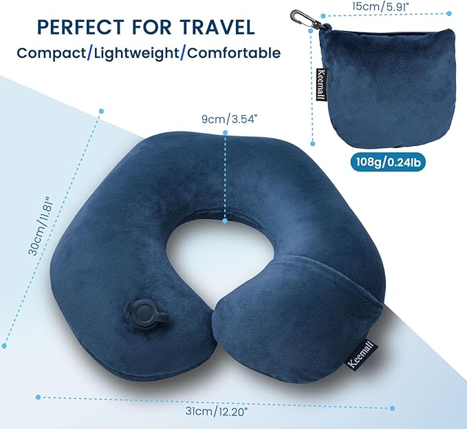 Keemall Inflatable Neck & Shoulder Travel Pillow for Airplane Naps | Portable Foldable Neck & Back Support with Adjustable Firmness, Headrest for Long Flights & Travel Sleep, Deep Blue - Image 8