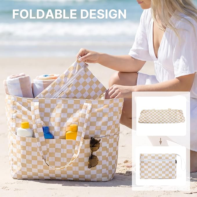 G4Free Large Beach Bag Waterproof Sandproof, Zipper Pool Tote for Women | XL Large Capacity, with Wet Compartment, Foldable Packable with A Pouch, for Swim Travel Grocery - Image 7