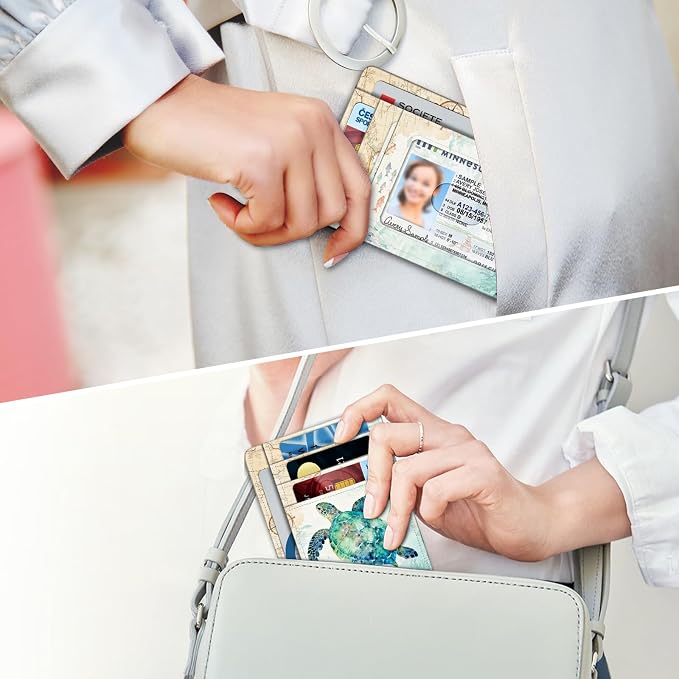 FINTIE Slim Front Pocket Wallet, RFID Blocking Credit Card Holder | Minimalist Card Cases with ID Window for Men Women, underwater world - Image 6