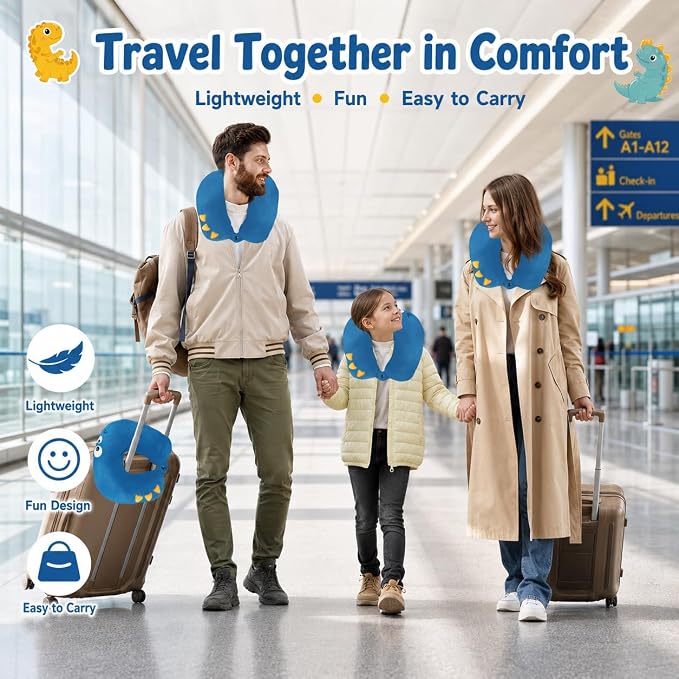 Travel Pillow for Kids & Adults Car Neck Pillow Memory Cotton U-Shaped Neck Pillow Soft Head Support Travel Accessories for Airplane Car Train Bus (Dinosaur) - Image 9