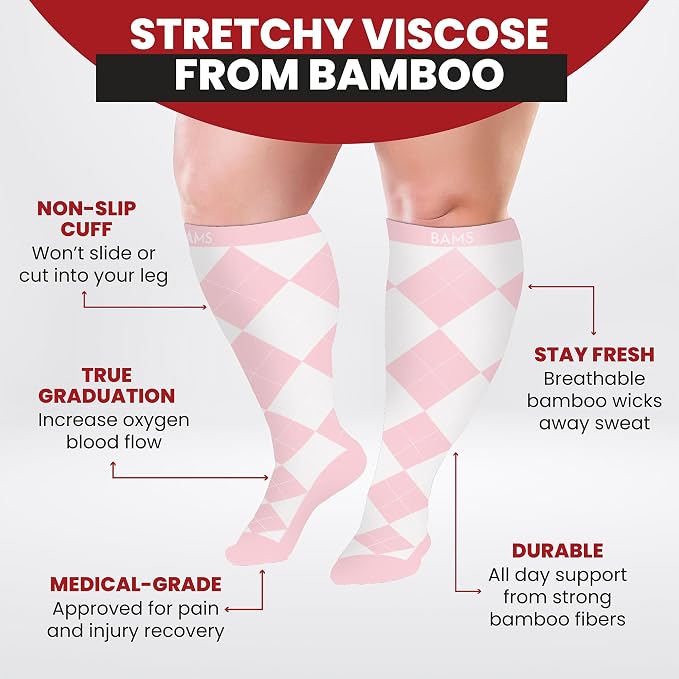BAMS Plus Size Compression Socks Wide Calf XL XXL XXXL – Graduated Knee-High Support, Viscose from Bamboo Easy-On/Easy-Off - Image 5