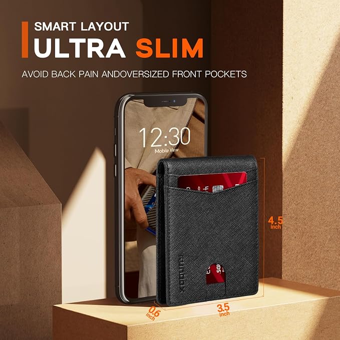 RUNBOX Wallet for Men Slim Leather Bifold RFID Blocking Minimalist Front Pocket Design with Gift Box | Minimalist Front Pocket Design, Holds 8 Cards, RFID Protection, Gifts for Men on Birthdays, Father’s Day, and Christmas - Image 5