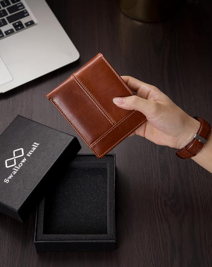 Swallowmall Mens Wallet Rfid Blocking Leather Wallet for Men Bifold Wallets with 1 ID Window 16 Card Slot Brick Red - Image 8