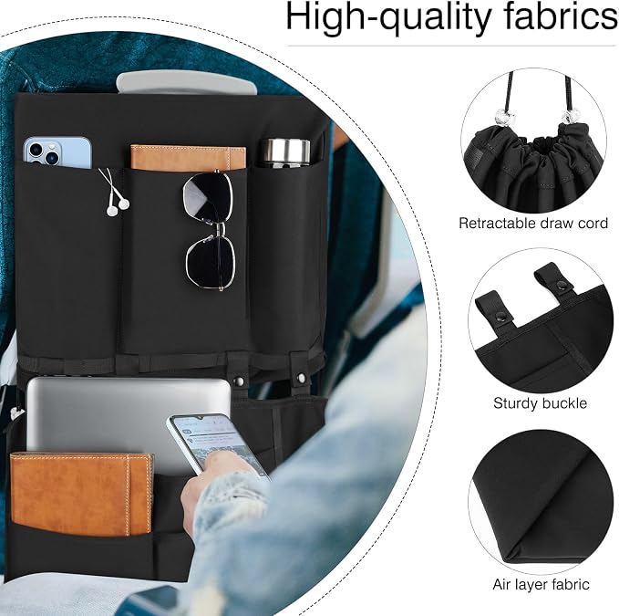 Airplane Tray Table Cover with Under Desk Attachment Set, Travel Tools for Seat Back Organize & Belongings Storage, Foldable Flight Organizer with Water Bottle Holder (Black) - Image 4