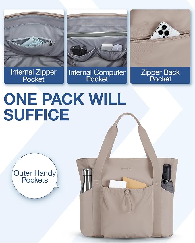 BAGSMART Foldable Tote Bag with Drawstring Bag, Tote Bag Shoulder Bag Top Handle Handbag for Travel, Work, Beach, Gym - Image 4