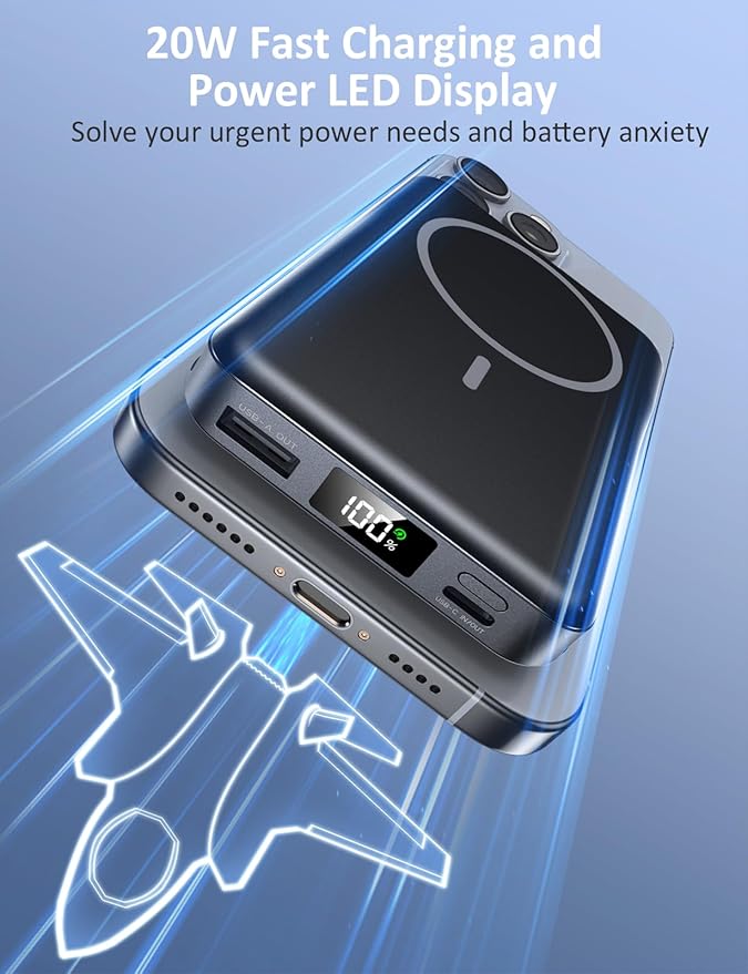 Magnetic Portable Charger 10000mAh, 20W Power Bank with Built in Cable | 20W Fast Charging for Magsafe Battery Pack with LED Display, Travel Essential for iPhone 17/16/15/14/13/12 Pro/Pro Max-Black - Image 5