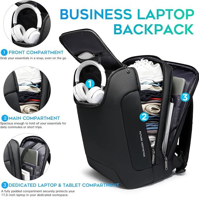BANGE Anti-Theft Backpack with USB Charging Port 17.3 Inch Business Laptop Backpack - Image 3