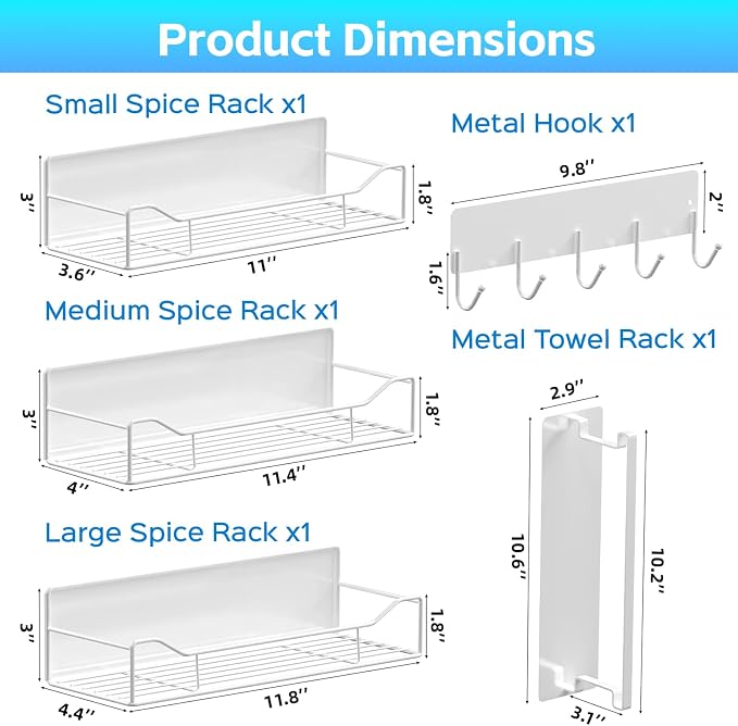 Magnetic Spice Rack for Refrigerator, 5 Pack Magnetic Fridge Organizer Shelves, Strong Magnetic Hold, No Drilling, Space Saving Storage Rack for Kitchen & Washing Machine Organizer (White) - Image 2