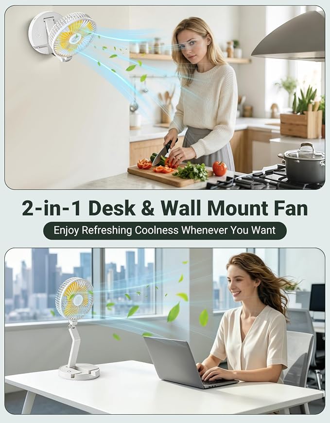 Portable Foldable Oscillating Fan, 6000mAh Battery Powered USB Rechargeable Fan, 16.1 Inches Wireless Desk Fan for Bedroom, Office, Camping and Travel, White - Image 6