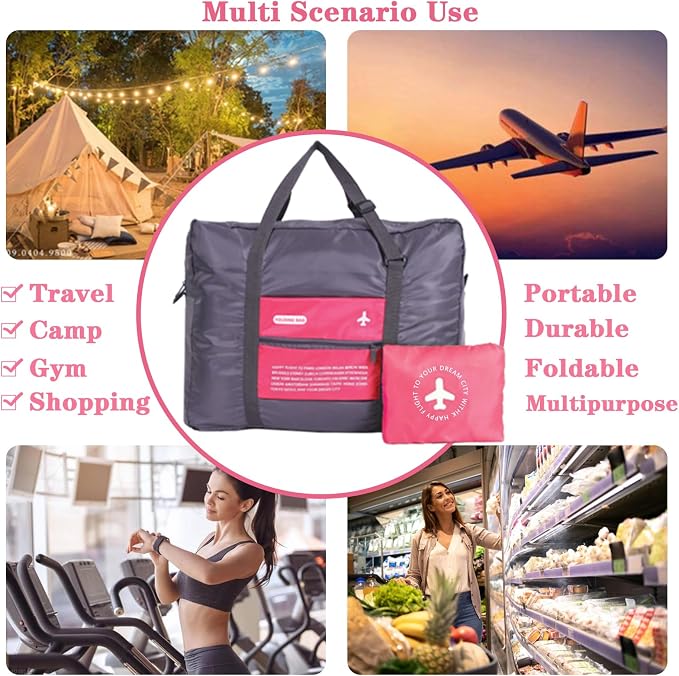 INVODA 4PCS Foldable Duffle Bags - Lightweight Luggage for Airlines, Weekender, Carry On, Overnight - With Waterproof Drawstring Bags - Image 2