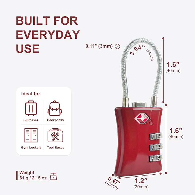 Suitcase Locks TSA Approved, Small Padlock Combination, TSA Locks for Luggage, Combo Travel Padlock with Code for Backpack, Gym Locker, Ammo Can (Black+Red) - Image 5