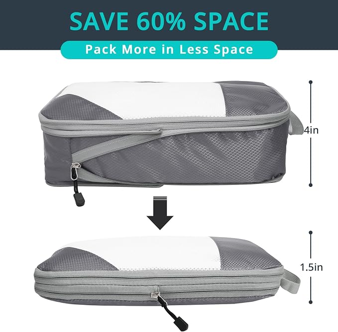 9 Set Compression Packing Cubes for Travel - Compressible, Lightweight, and Space-Saving Packing Cubes, Travel Essentials for Women, Grey - Image 2