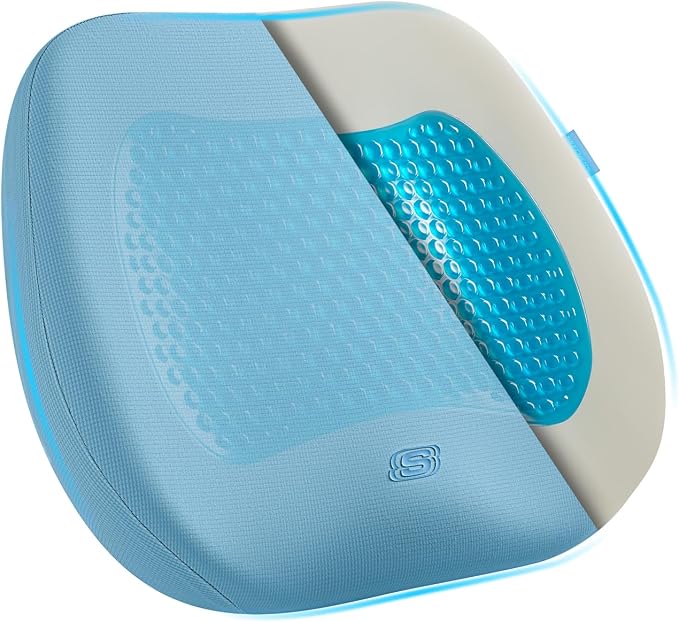Skechers Seat Cushion Premium Gel & Memory Foam-Office Chair Cushion for Tailbone Pain Relief,Butt Pillow for Office Chair,Car seat Cushion,Long Sitting Office Workers,and Car Drivers,Blue by Unknown