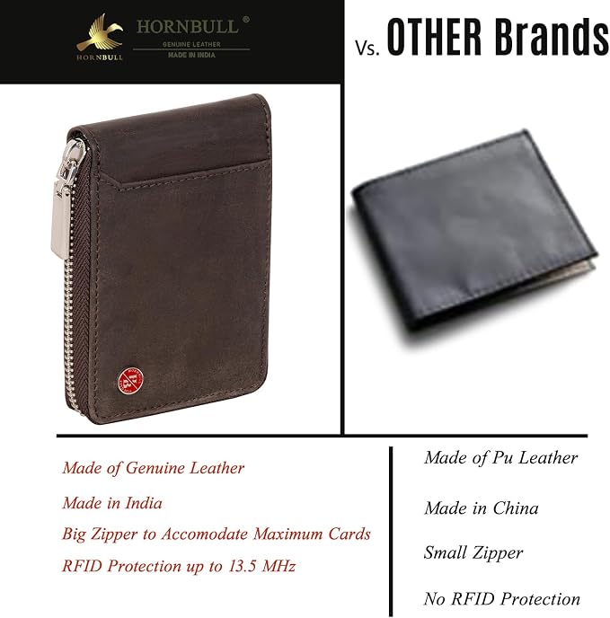 HORNBULL Steve RFID Blocking Leather Wallet for Men | Vertical Credit Debit Card Holder, Zip Around Wallet (Brown) - Image 7
