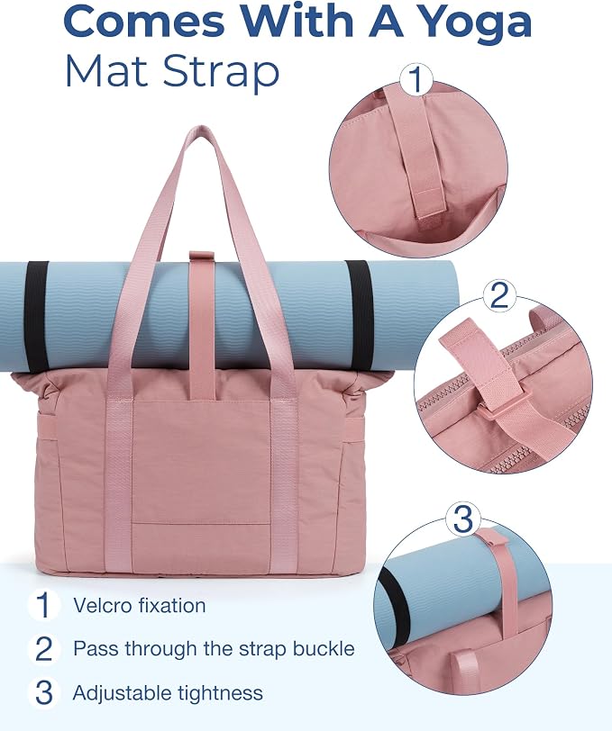 BAGSMART Tote Bag for Women, Lightweight Tote Bag with Yoga Mat Strap, Quilted Shoulder Bag Handbag for Daily, Work, Gym - Image 3