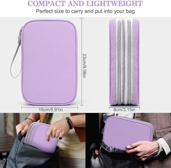 FYY Electronic Organizer, Travel Tech Pouch Bag, Large, Light Purple | Wrist Strap, Waterproof, Double Layers Portable Electronics Travel Carrying Case for Cord, Charger, Daily Business Trips Use - Image 2