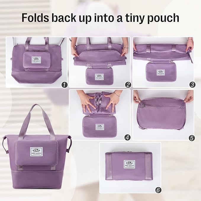 ZGWJ Travel Tote Bags, Expandable Overnight Weekender Bag for Women Foldable Carry-On | Expandable - Image 5