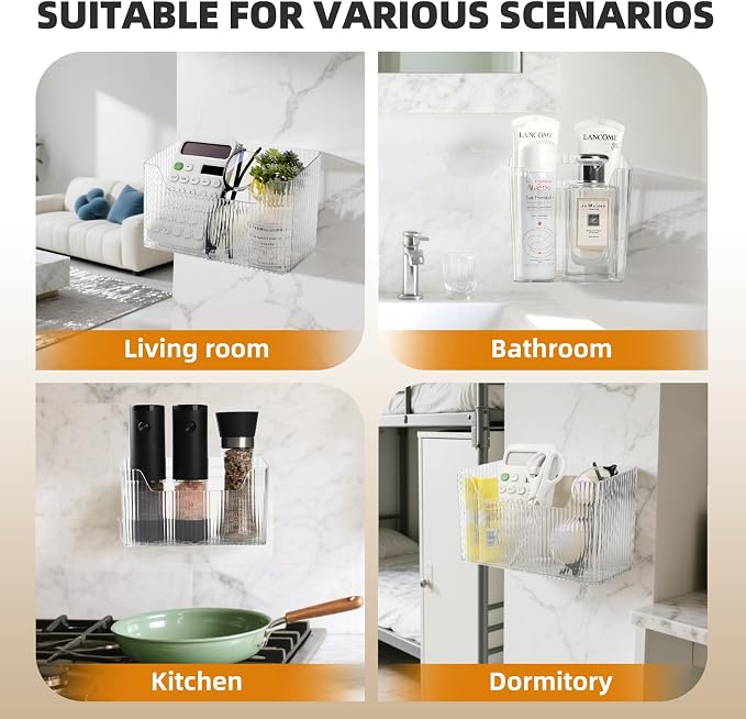 "Set of 3 Shower Caddy & Cabinet Door Organizer - Wall Mounted Shower Shelves with Adhesive, Stackable Plastic Shower Organizer, Clear Bathroom Organizers for Kitchen, Pantry (BPA Free, Large)" - Image 3