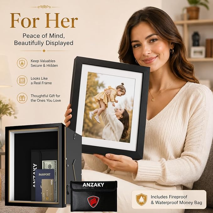 Hidden Picture Frame Safe with Fireproof Money Bag, Diversion Safe, 8x10 | Looks like real wall decor, hidden compartment fits cash, passports, cards, keys & documents. Large storage space. - Image 9