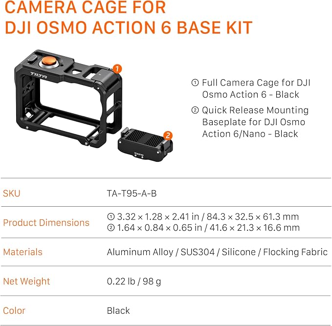 Tilta Camera Cage Base Kit Compatible with DJI Osmo Action 6 | Magnetic Quick Release Baseplate Included | 1/4"-20 Thread with Locating Points | Cold Shoe Receiver | Button Extension | Black | Includes full camera cage and quick release mounting basepl... - Image 9