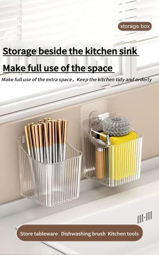 6Pack small Wall Mount Organizer, Adhesive Cabinet Door Storage Bins, Clear Makeup Container, Stackable Organizer Basket for Kitchen, Bathroom, rv, Pantry, Office，Refrigerator Small Items storage - Image 6
