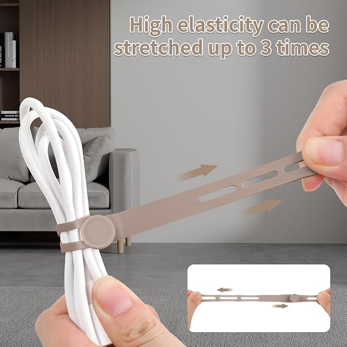 Oligei 25 Pcs Silicone Cable Ties, Cable Ties Reusable, High Elasticity Cord Wraps for Electrical Cords, Cord Organizer for Earphone, Phone Charger(Khaki) - Image 3