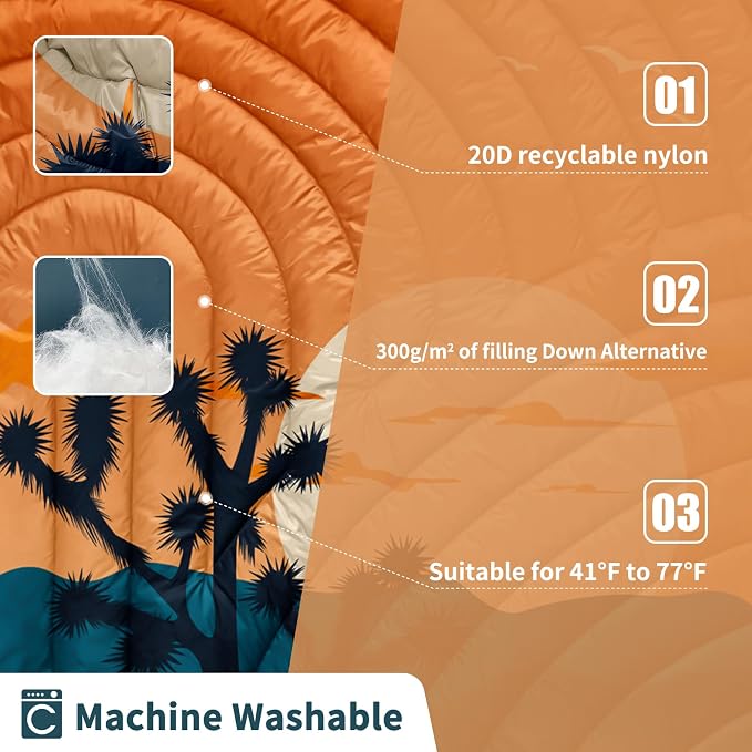 Puffy Camping Blanket,Large Camp Blanket Outdoor Camping Quilt Waterproof | Lightweight Printed Warm Packable Down Alternative Blanket for Camping,Traveling, Stadium, Hiking, Picnics - Image 4