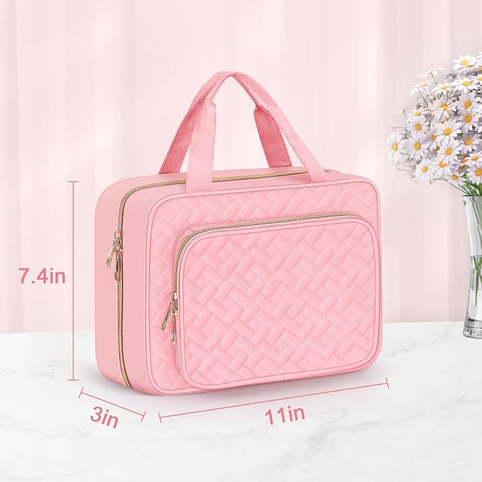 Toiletry Bag for Women, Medium Cosmetic Travel Bag, Hanging Toiletry Bag for Bathroom, Thickened PVC Waterproof Makeup Bag, Toiletries Bag for Travel Business Trips and Camping, Pink - Image 6