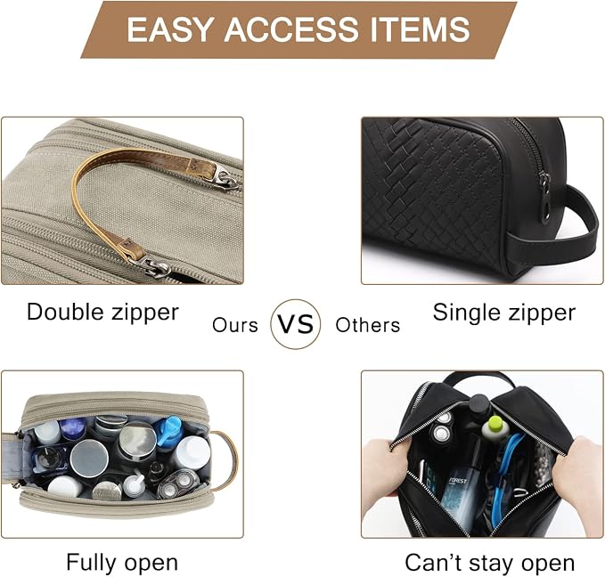 BAGSMART Toiletry Bag for Men, Canvas Travel Toiletry Organizer Dopp Kit Water-resistant Shaving Bag for Toiletries Accessories,Beige-Medium - Image 5