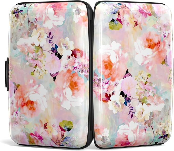 Credit Card Holder, Mini Aluminum Card Wallet RFID Blocking Slim Metal Hard Card Case for Women Men, Pink Flowers - Image 5