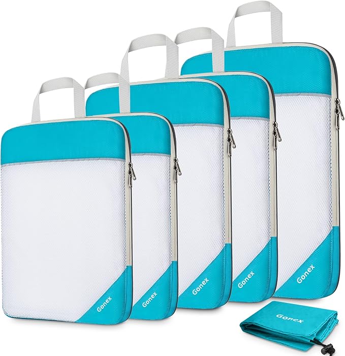 Gonex Compression Packing Cubes for Travel, Mesh Bags Luggage Organizers | Set of 4/5/6/7/10 for Essentials, Extensible, Fits 20"Carry-on Suitcases, See-through Mesh, Double Zipper Compression by Gonex
