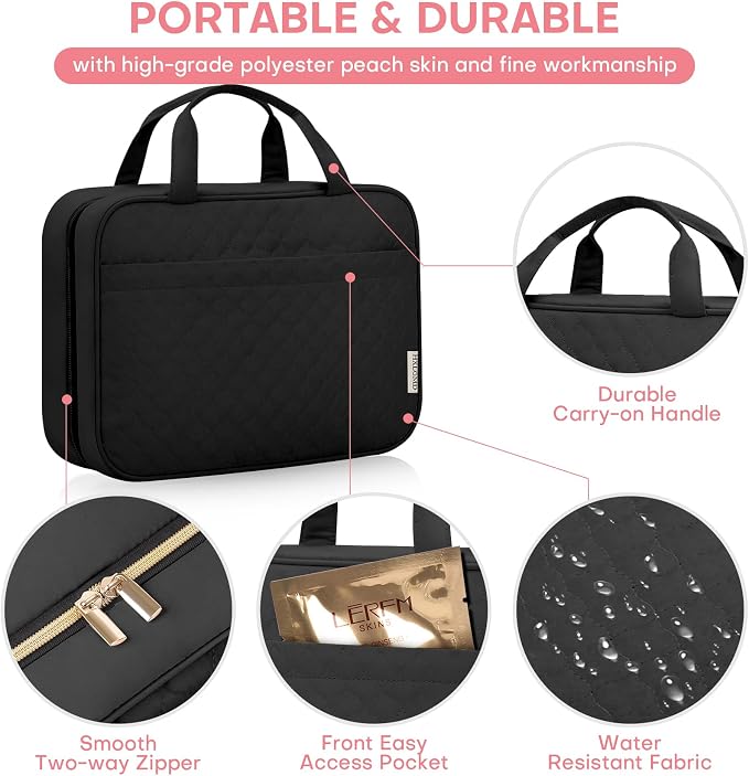 HXLGMD Travel Size Toiletry Bag for Women, Portable Cosmetic Bag with Hanging Hook, Travel Essentials Water-resistant Makeup Organizer for Accessories, Shampoo, Full-size Container, Toiletries - Image 3