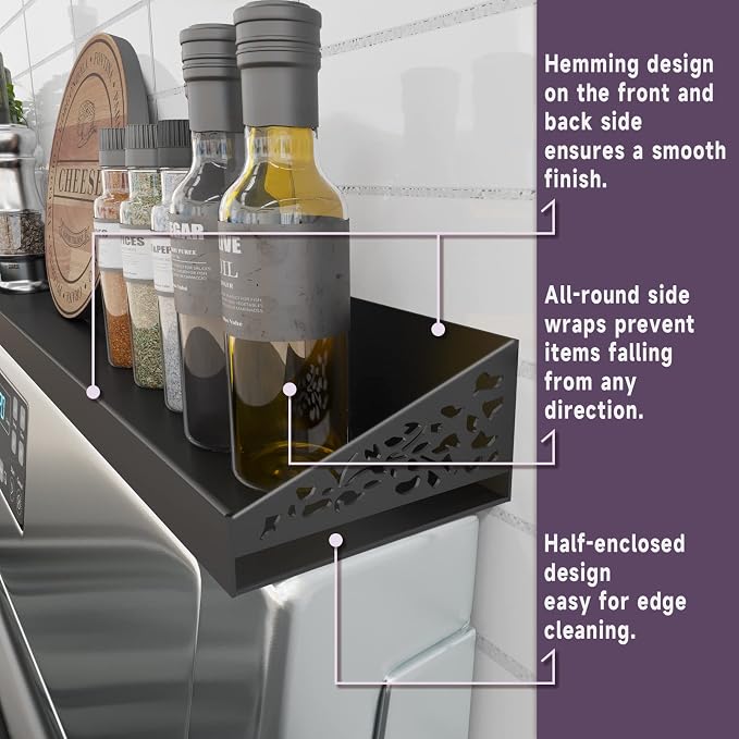 STUTOV 30" Magnetic Stove Top Shelf – Black Spice Rack and Seasoning Organizer – Magnetic Kitchen Shelf for Back of Stove – Over Stove Rack and Storage Organizer - Image 3