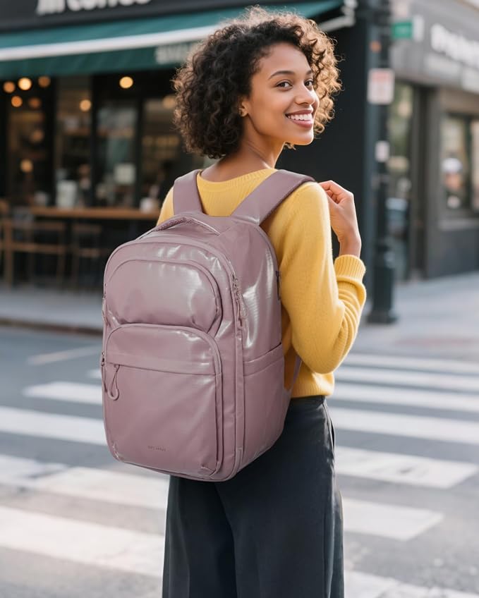 BAGSMART 30L Travel Backpack, 15.6 Inch Carry On Backpack Flight Approved, Water Resistant Weekender Bag Daypack, Rose Purple - Image 2