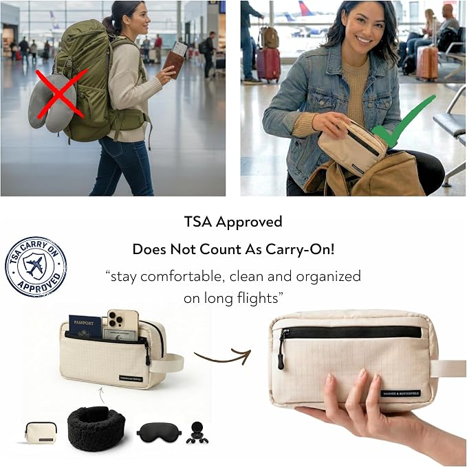 Slim Travel Neck Pillow for Long Flights, 360° Memory Foam Support Travel Neck Pillow with Premium Airplane Comfort Essentials 5pc Set, Best for Sleeping on Airplanes, Cars, Trains | Compact Bag - Image 9