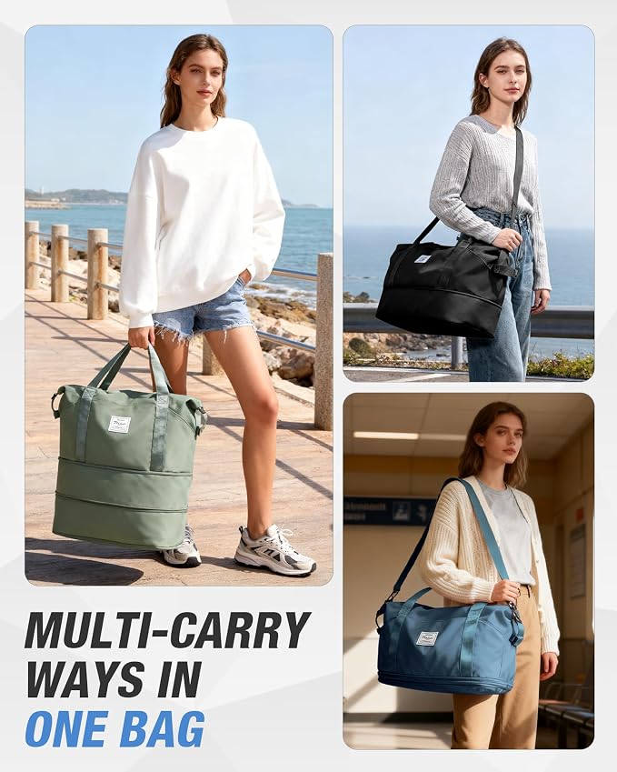 Expandable Travel Duffle Bag for Women Men, Large Gym Bag Travel Tote Bags, Waterproof Carry On Personal Item Bag Airline Approved, Workout Weekender Bag for Overnight Trips with Luggage Sleeve, Black | Waterproof Carry On Personal Item Duffel Bag 40L ... - Image 2