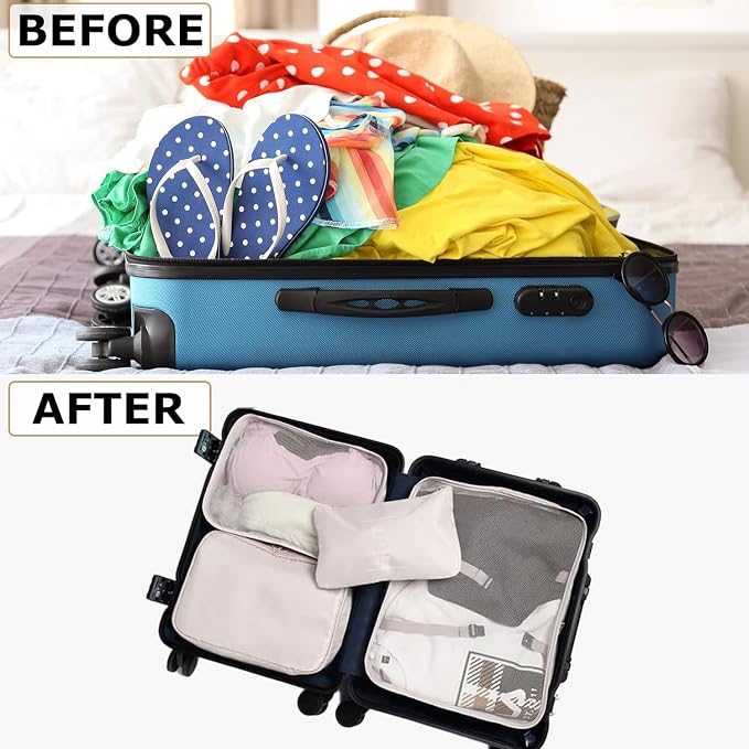 LANSKLBD 6/8 Set Packing Cubes for Suitcases Travel Luggage Packing Organizers,Travel Accessories Essentials Luggage Organizer with Shoe/Tioletry/Laundry Bag (Beige, 6 set) - Image 5