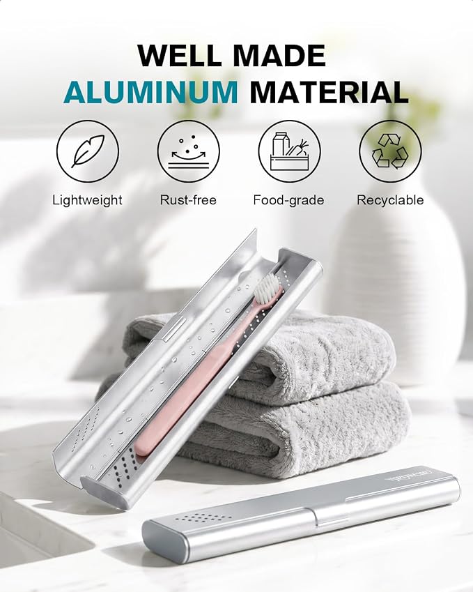 Toothbrush Case Cover for Traveling, Aluminum Toothbrush Holder for Manual Toothbrush + Mini Toothpaste, Portable Tooth Brush Storage Box for Camping Business Trip-Silver (1 Pack) - Image 2