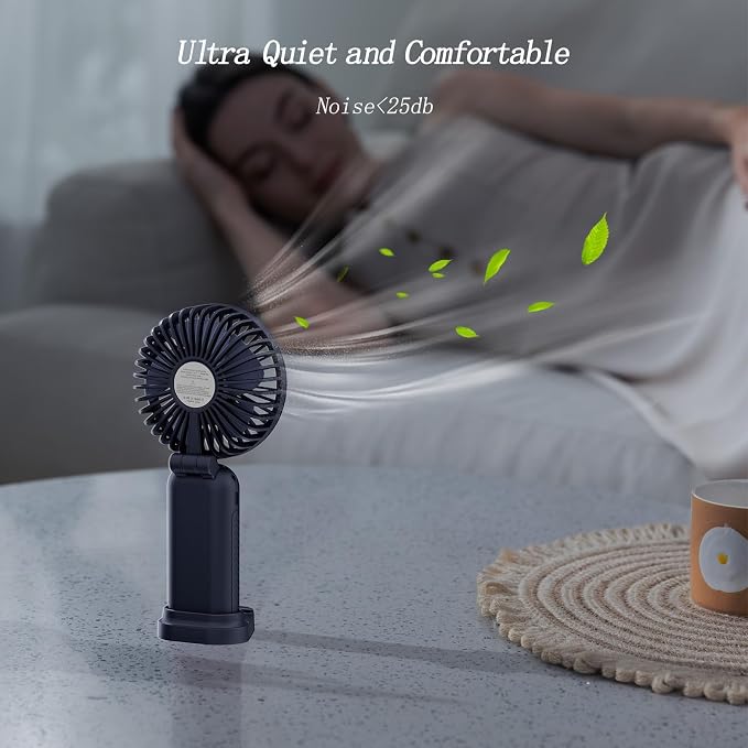 GOCKERA Portable Fan, 4200mAh Battery Operated Fan, 5 Speeds&Digital Display, Makeup Fans for Women with Base, 180°Foldable 3in1 Handheld/Neck/Desk Fan for Outdoor Indoor,Ultra Quiet (Blue) - Image 6