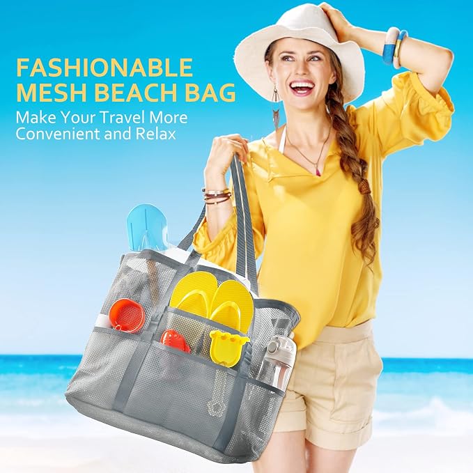 SRISE Mesh Beach Bag - Large Beach Tote Bag for Family Beach Bag for Toys & Vacation Essentials - Image 7