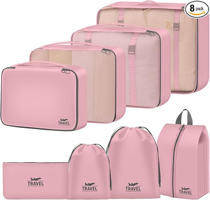 Packing Cubes for Travel - 8 Set Luggage Organizer Bags for Family, Mesh Breathable Packing Cubes for Suitcases Durable Travel Essentials Bags Set by YEEYAA