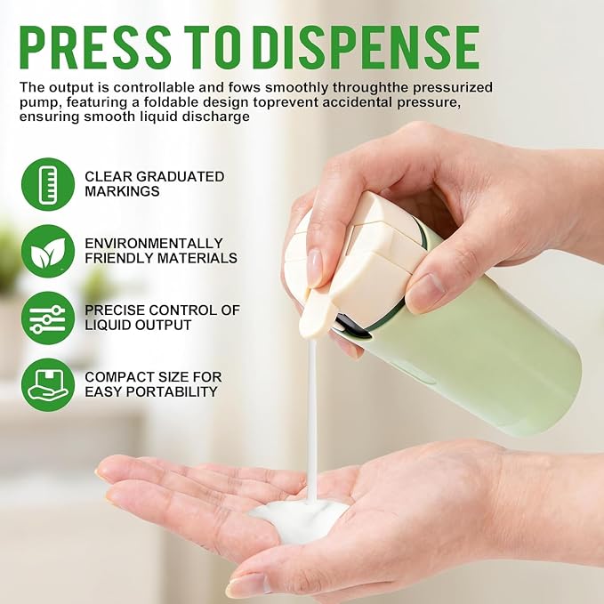 4 in 1 Travel Dispenser,4 Pack 30ML Travel Bottles for Toiletries,Refillable, Leak Proof and Portable,Suitable for Storing Shampoo, Shower Gel, Suitable for Travel, Camping (Green) - Image 5