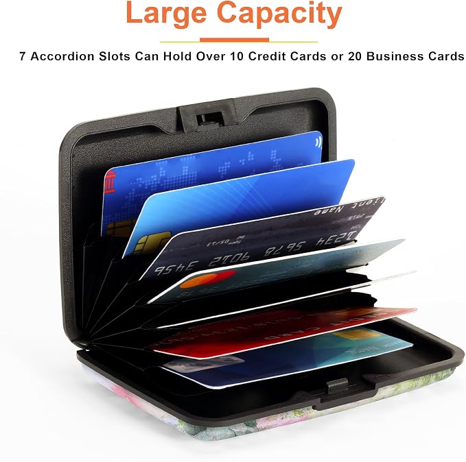 2 Pack Credit Card Holder for Women RFID Blocking Wallet, Pink Flower | Card Wallets for Women Small Mini Business Metal Accordion Aluminum Alloy Hard Case for Men - Image 4