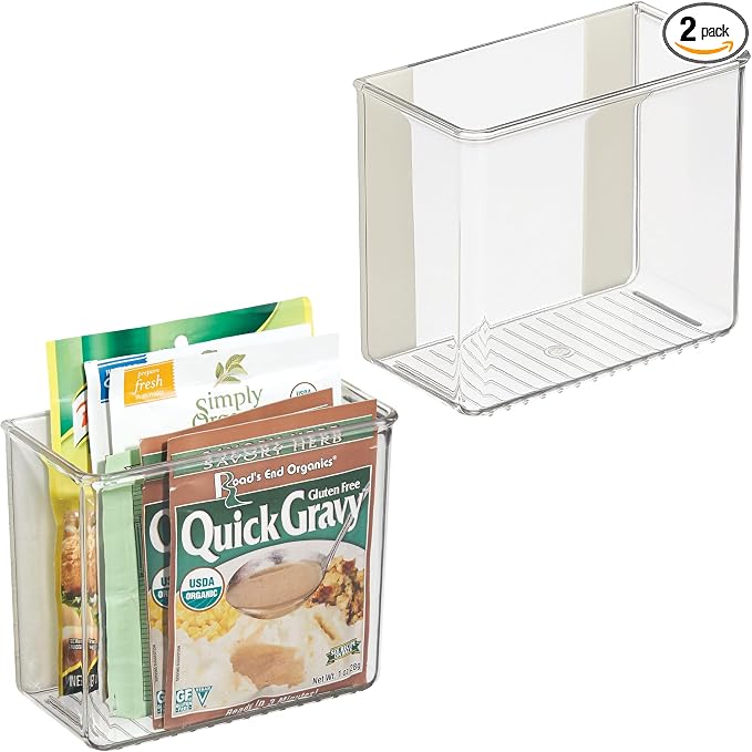 iDesign Adhesive Organizer Bin, Set of 2, Clear | Damage-Free Hanging, For Kitchen, Bathroom, or Office by iDesign